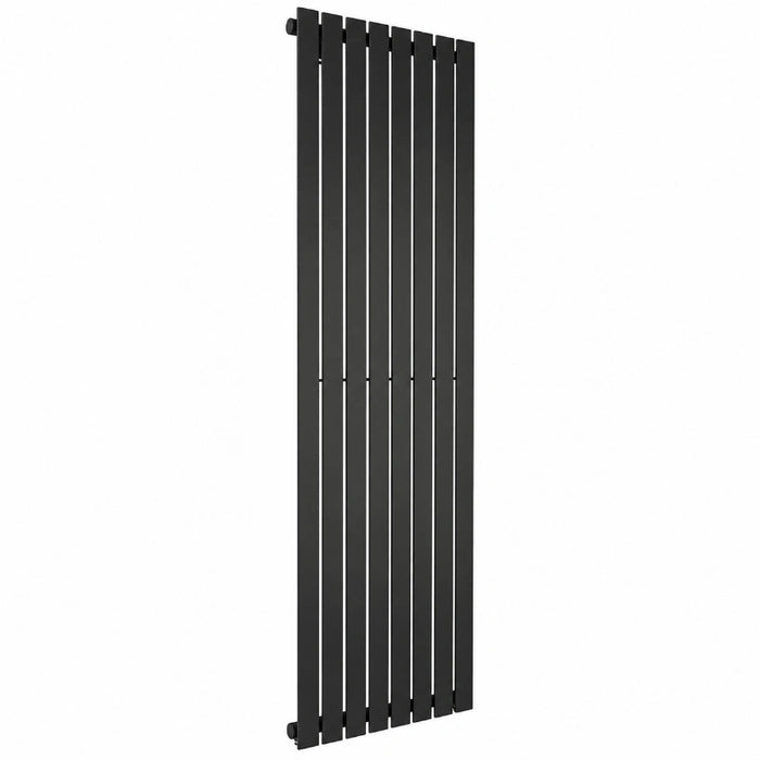Black vertical double-panel radiator with slim bars and end brackets