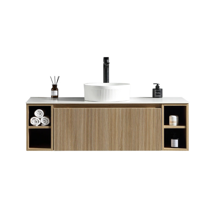 Fluted 1200mm Wall Hung Vanity with 2 Side Storage - Country Oak