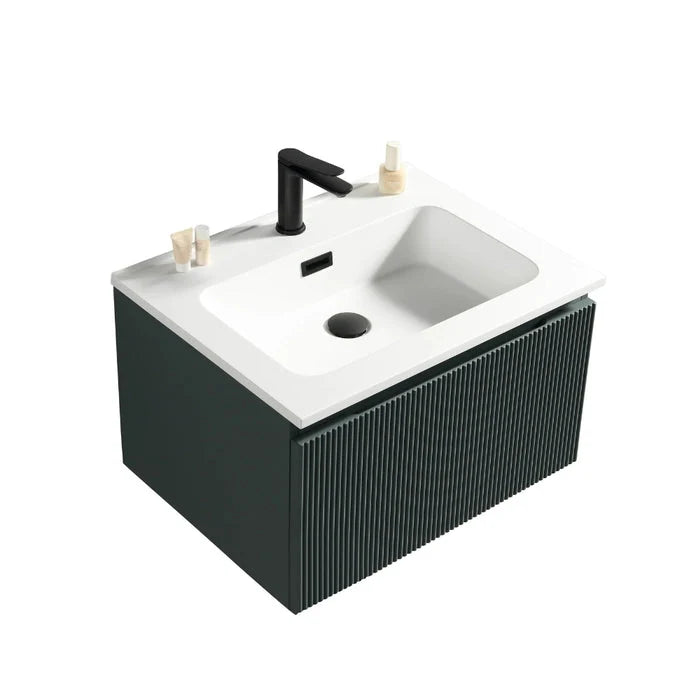600mm Midnight Shadow Wall Hung Vanity with Basin and 600 x 800mm LED Mirror