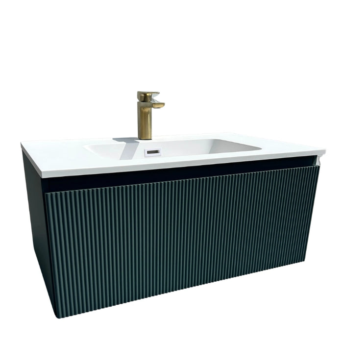 Fluted 800 mm Wall Hung Vanity & Matte Basin - Smoked Sage