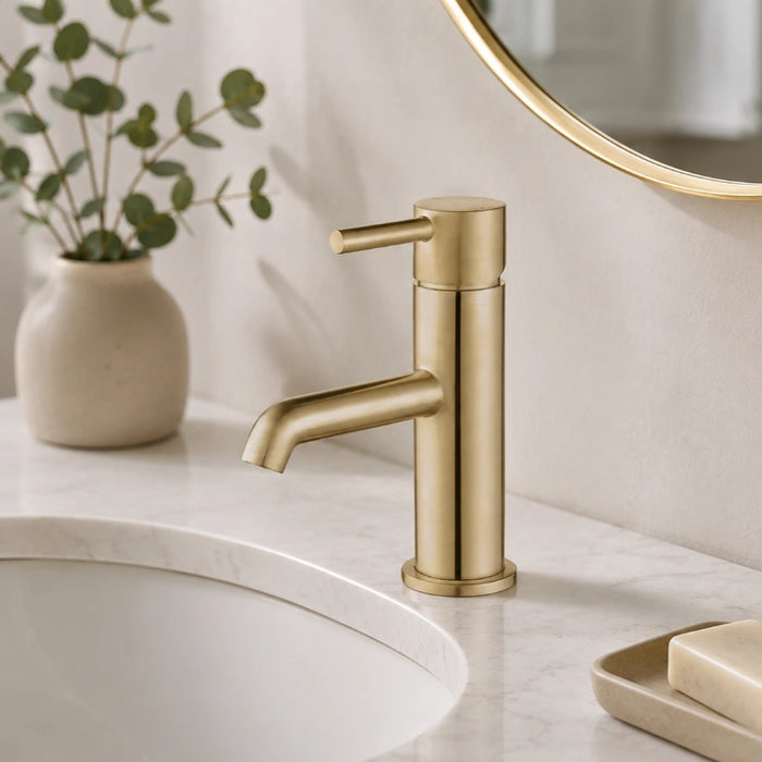 Pisa Round Brushed Brass Basin Tap & Waste