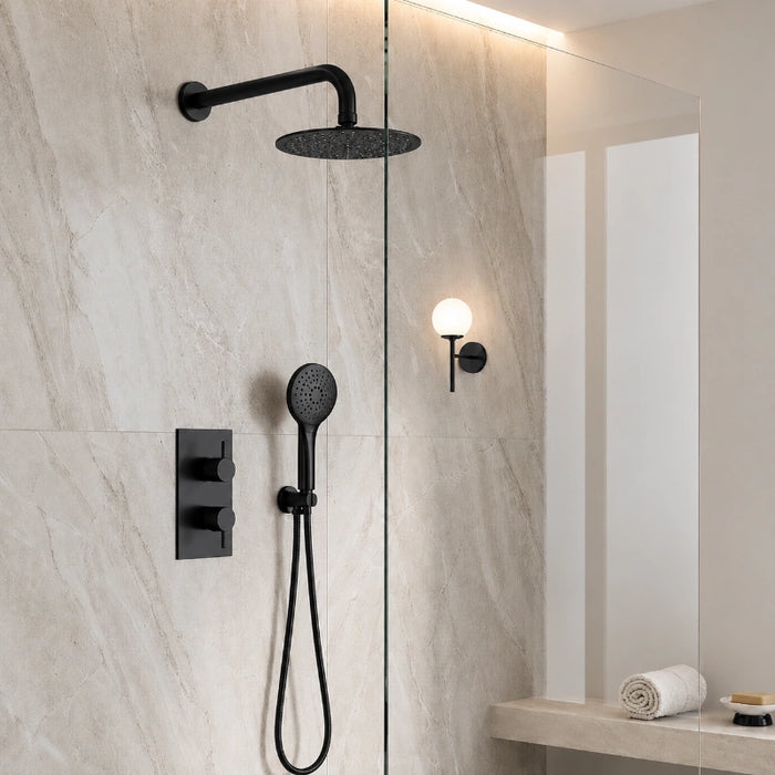 Concealed Black Thermostatic Shower Kit with Outlet, Hose & Head