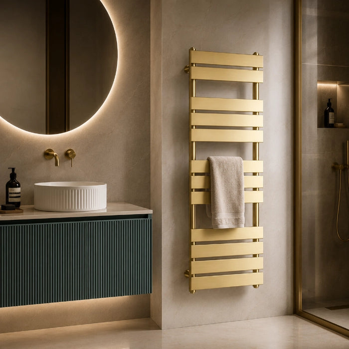 Palma Flat Heated Towel Rail 500 x 1200mm - Brushed Brass