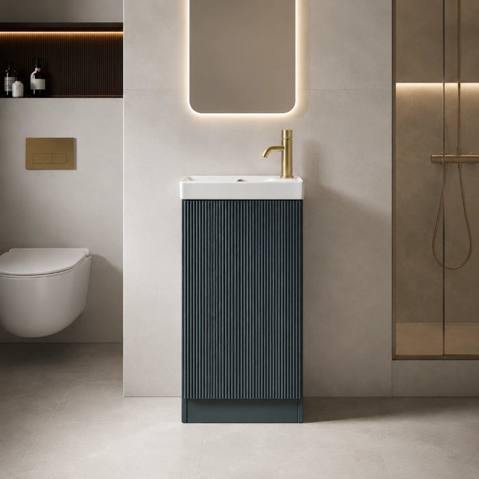 Mini Fluted Cloakroom Vanity Unit with Ceramic Basin - Smoked Sage