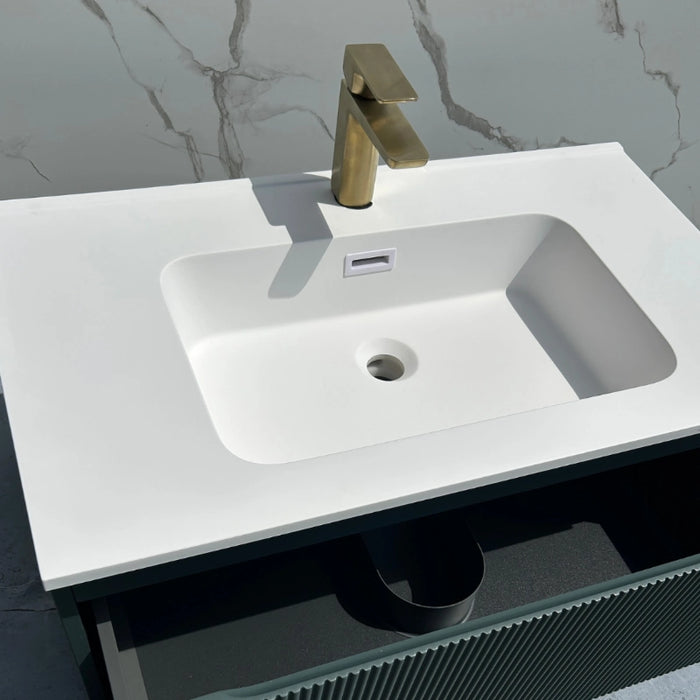 Fluted 800 mm Wall Hung Vanity & Matte Basin - Smoked Sage