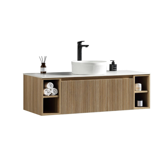 Fluted 1200mm Wall Hung Vanity with 2 Side Storage - Country Oak
