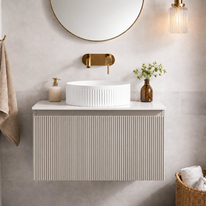 Fluted 600mm Wall Hung Vanity with Counter Top - Soft Coffee