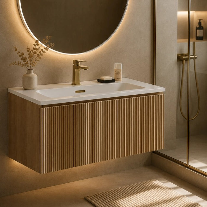 Fluted 800 mm Wall Hung Vanity & Matte Basin - Country Oak