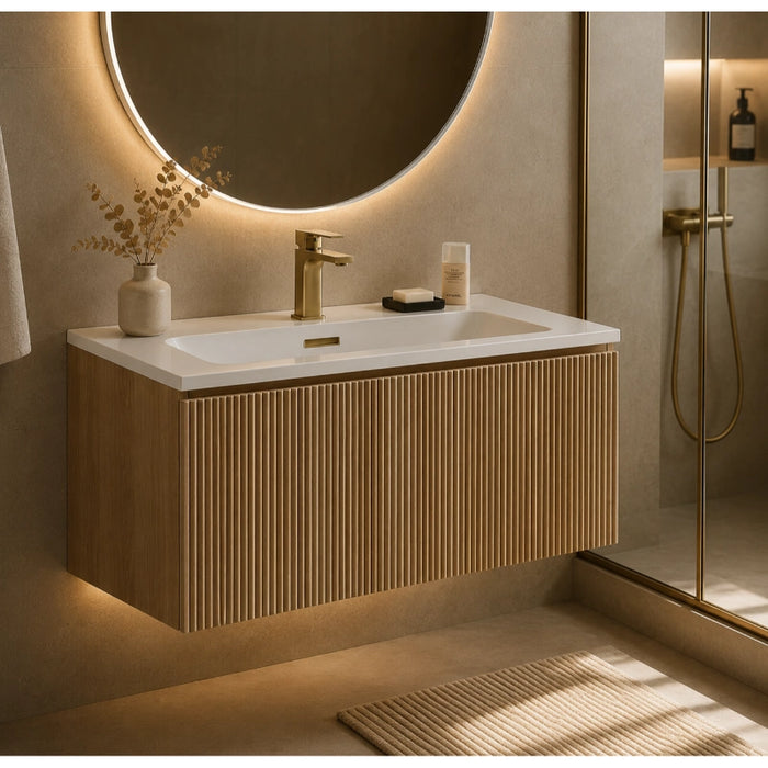 Fluted 800 mm Wall Hung Vanity & Matte Basin - Country Oak