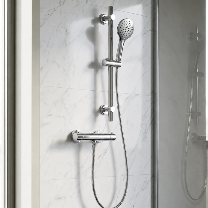 Premium Thermostatic T-Bar Shower with Rail, Hose and Handset - Chrome