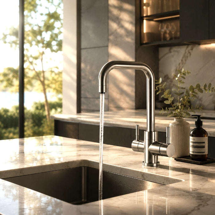 Triflow Brushed Steel 3-in-1 Kitchen Tap Square