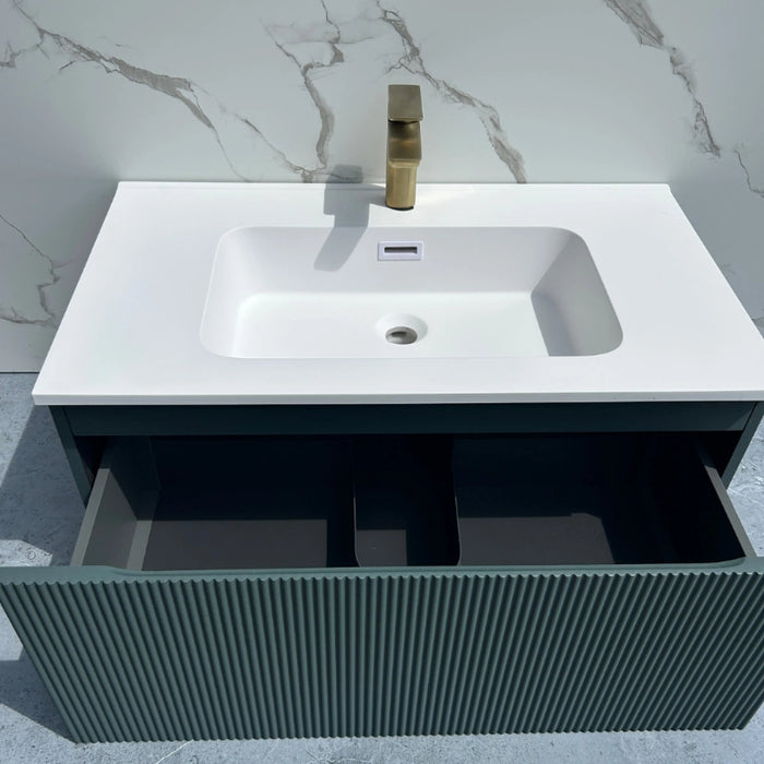 Fluted 800 mm Wall Hung Vanity & Matte Basin - Smoked Sage