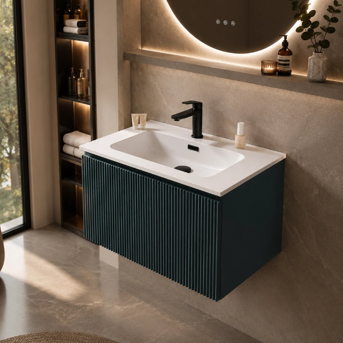 Fluted 600mm Wall-Hung Vanity Unit with Basin – Smoked Sage