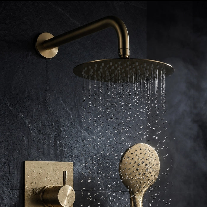 Concealed Thermostatic Shower Kit with Outlet, Hose & Head - Brushed Brass