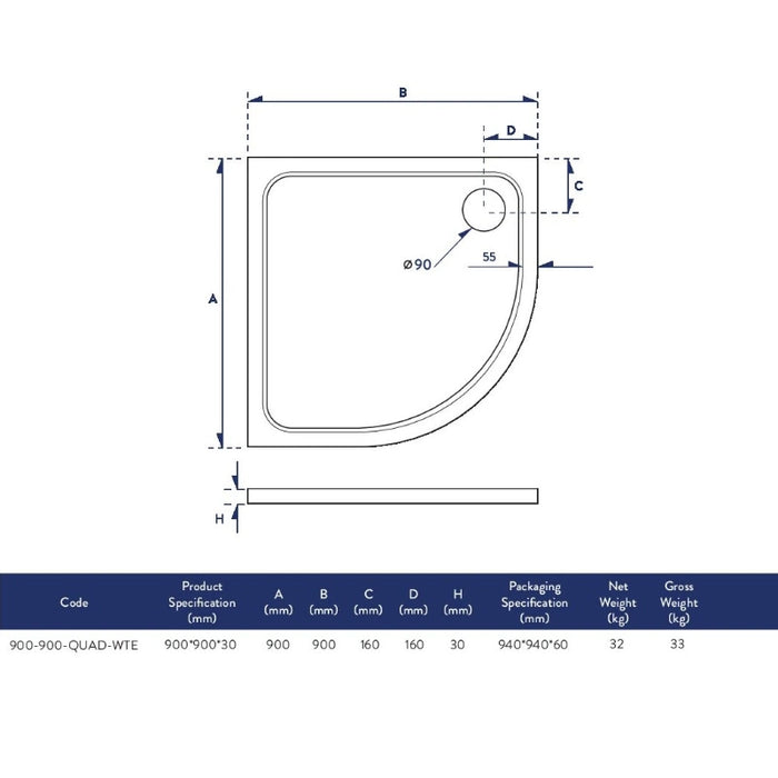 Slimline Quadrant Shower Tray 900mm