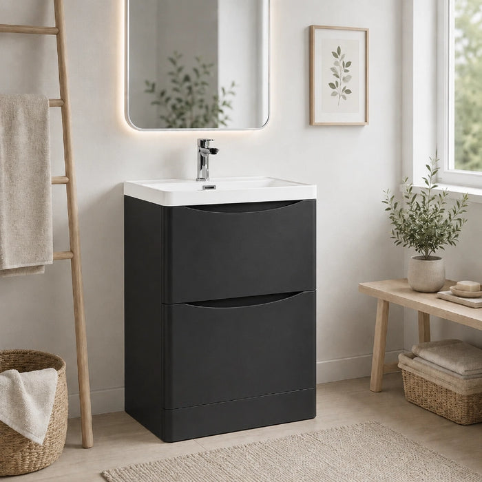 Rimini 600mm 2 Drawer Floorstanding Vanity Unit with Basin - Anthracite