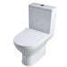 White toilet with soft-close seat, front angled view