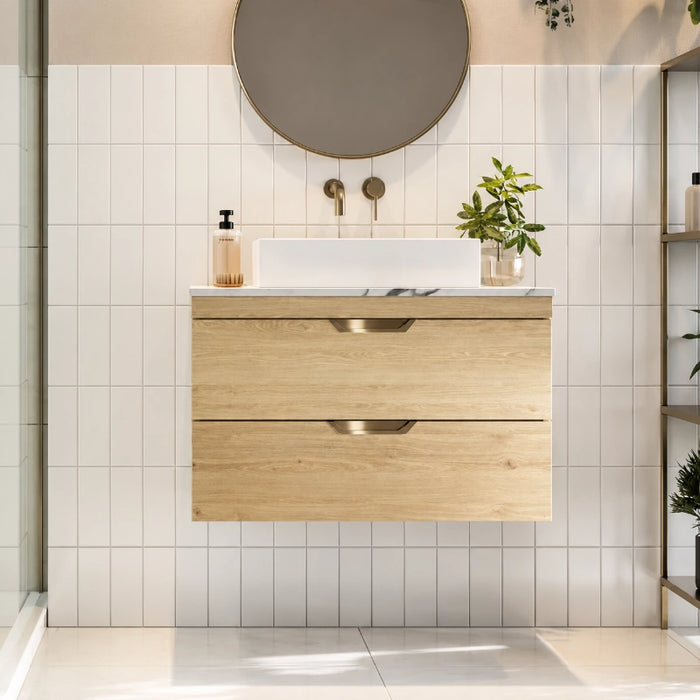 Vicenza 600mm 2 Drawer Wall Hung Vanity Unit Oak