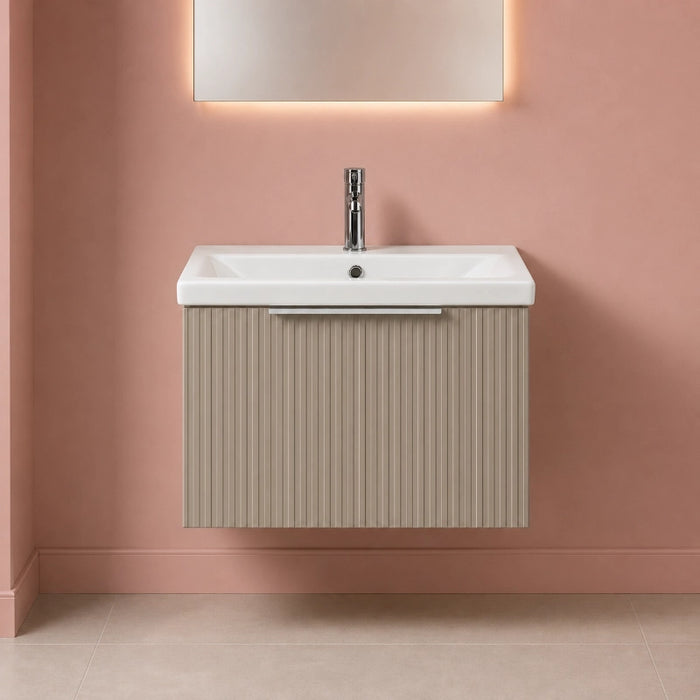 Murano 600mm Fluted Wall Hung Vanity Unit with Basin – Matt Cashmere