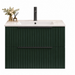 Forest green fluted wall-hung vanity unit with basin and two drawers, black faucet