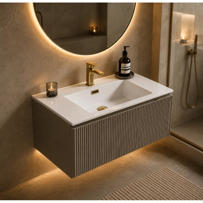 Fluted 800 mm Wall Hung Vanity & Matte Basin - Soft Coffee
