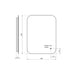 Rounded-rectangle mirror dimensions diagram with single-touch sensor details.