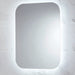 Vertical rounded-rectangle bathroom mirror with integrated LED perimeter lighting.