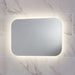 Rectangle bathroom mirror with rounded corners and bright LED light border.