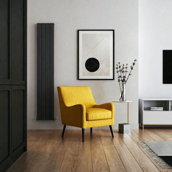 Cordoba Anthracite Aluminium Vertical Radiator - 375mm Inc. Towel Rail