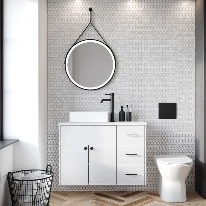 Ancona Round LED Mirror with Strap 600mm - Black