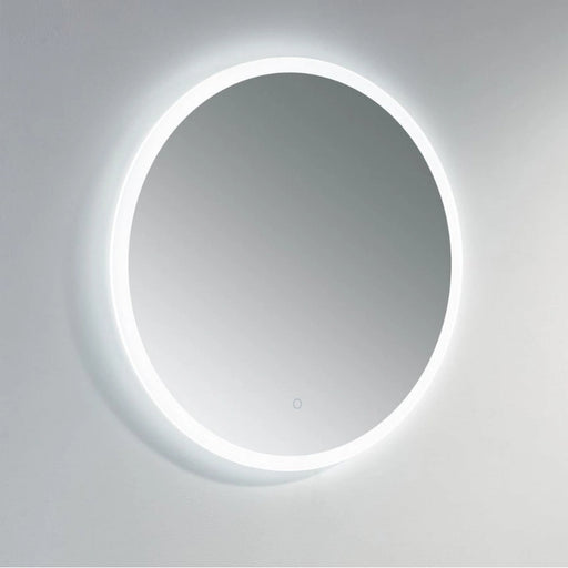 Round wall-mounted mirror with bright white LED ring and clear glass