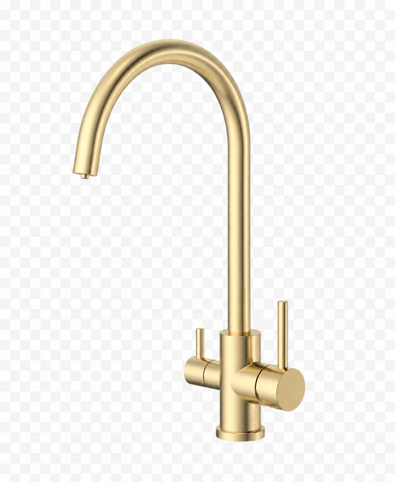 Triflow Brushed Brass 3-in-1 Kitchen Tap Round