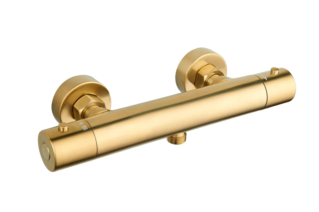 Premium Round Thermostatic T-Bar Shower with Rain Head - Brushed Brass