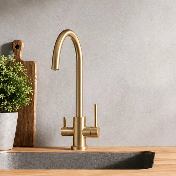 Triflow Brushed Brass 3-in-1 Kitchen Tap Round