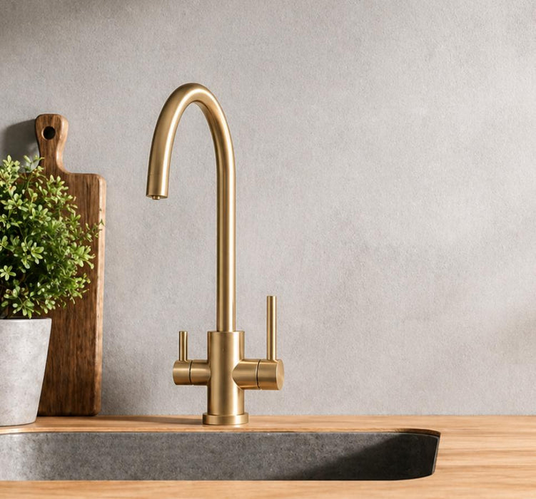 Triflow Brushed Brass 3-in-1 Kitchen Tap Round