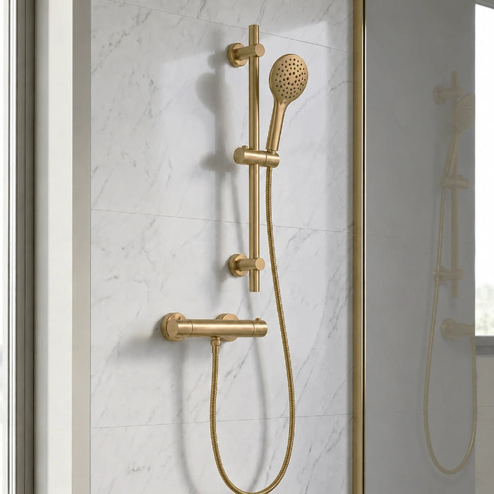 Premium Thermostatic T-Bar Shower & Rail Set - Brushed Brass