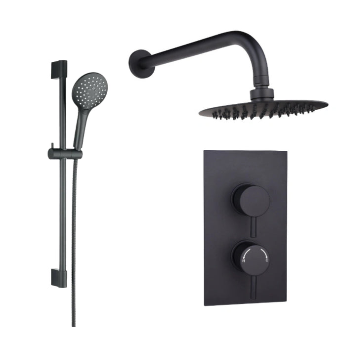 Concealed Black Thermostatic Shower Valve with Rail, Hose & Head