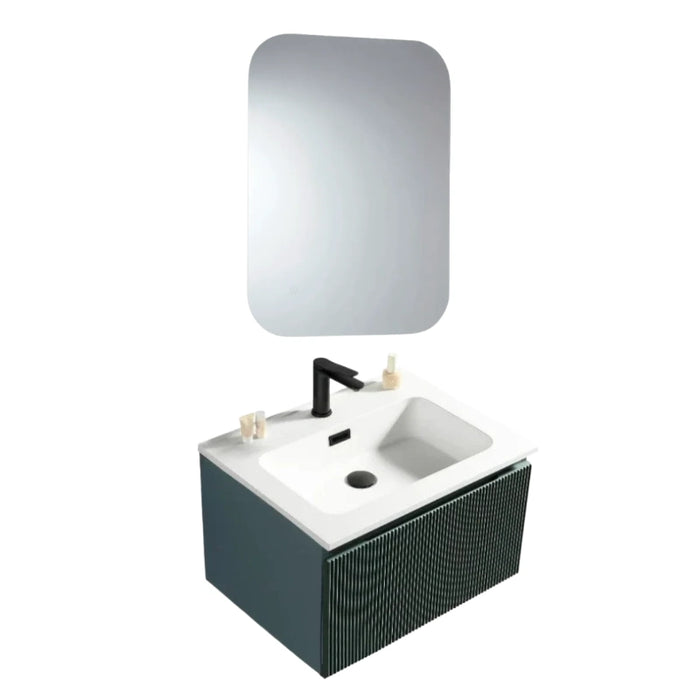 600mm Smoked Sage Wall Hung Vanity with Basin and 600 x 800mm LED Mirror