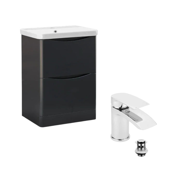 Rimini 600mm Anthracite Freestanding Vanity with Basin and Chrome Basin Tap with Waste