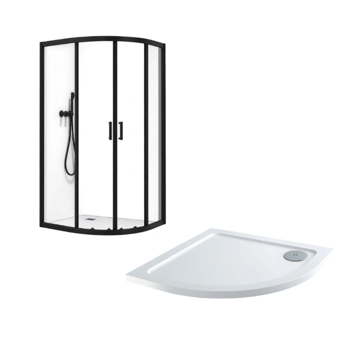 800mm Black Quadrant Shower Enclosure with Shower Tray
