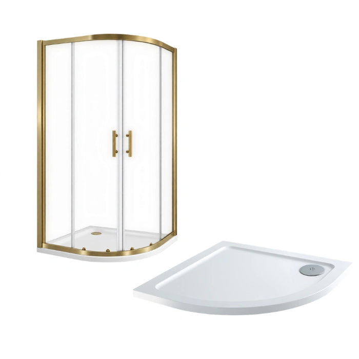 800mm Brushed Brass Quadrant Shower Enclosure with Shower Tray