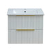 Wall-hung vanity unit with basin, matt white fluted cabinet with drawer bar