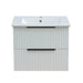Wall-hung vanity unit with basin, matt white fluted front with black drawer bar