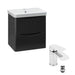 Wall-hung vanity with white basin, anthracite cabinet, and chrome single-lever tap
