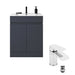 Anthracite floor-standing bathroom vanity with white basin and chrome faucet and drain
