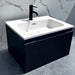 Dark fluted wall-hung vanity unit with white basin