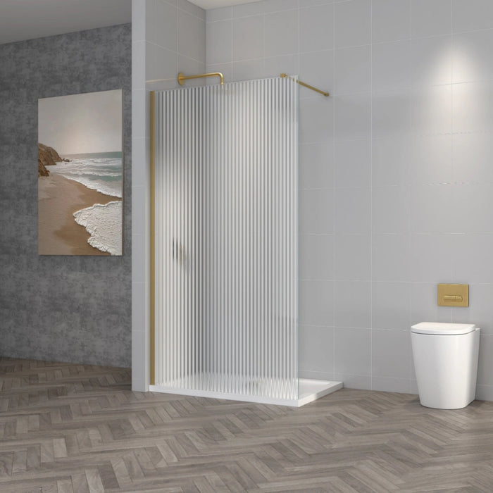 800mm Fluted Wet Room Screen - Brushed Brass