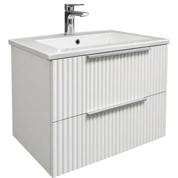 Milano Fluted 600mm Wall Hung Vanity Unit with Basin and 2 Drawers - Matt White