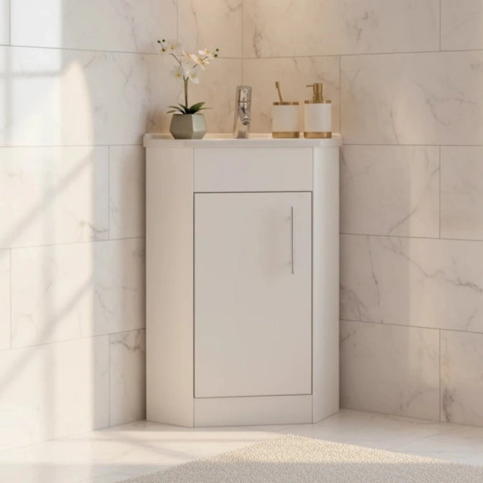 Flow 405mm Floor Standing Corner Vanity Unit - Gloss White