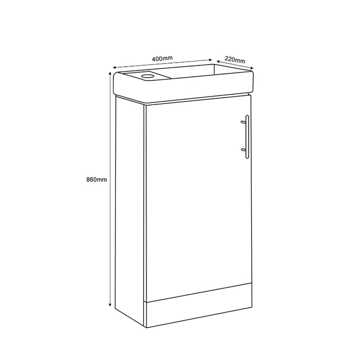 Flow 400mm Floorstanding Cloakroom Unit with Basin - White